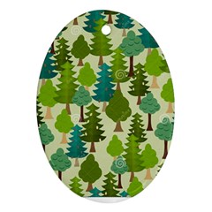 Seamless-forest-pattern-cartoon-tree Oval Ornament (two Sides) by nateshop