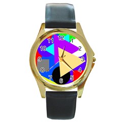 Shape Colorful Creativity Abstract Pattern Round Gold Metal Watch