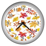 Watercolor-autumn-leaves-pattern-vector Wall Clock (Silver)