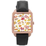 Watercolor-autumn-leaves-pattern-vector Rose Gold Leather Watch 