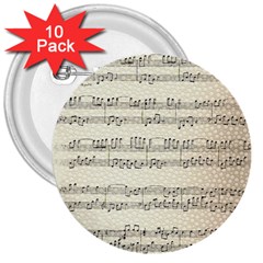 Music Beige Vintage Paper Background Design 3  Buttons (10 Pack)  by Ravend