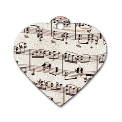 Vintage Beige Music Paper Background Design Dog Tag Heart (two Sides)