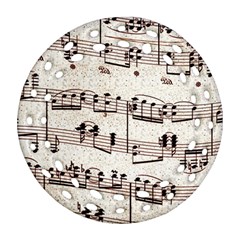 Vintage Beige Music Paper Background Design Round Filigree Ornament (two Sides) by Ravend