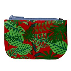 Leaves Pattern Red Green Nature Large Coin Purse by Wegoenart