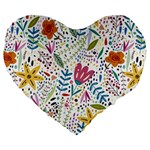 Flowers Large 19  Premium Flano Heart Shape Cushions Front