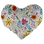 Flowers Large 19  Premium Flano Heart Shape Cushions Back