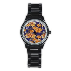 Seamless-pattern Floral Batik-vector Stainless Steel Round Watch