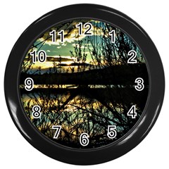 Forest Sunset Dusk Reflection Wall Clock (black) by Wegoenart