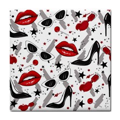 Red Lips Black Heels Pattern Tile Coaster