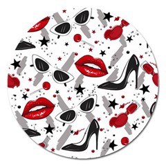 Red Lips Black Heels Pattern Magnet 5  (round) by Jancukart