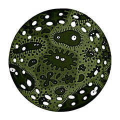 Green Bacteria Digital Wallpaper Eyes Look Biology Pattern Ornament (round Filigree) by danenraven