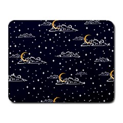 Hand Drawn Scratch Style Night Sky With Moon Cloud Space Among Stars Seamless Pattern Vector Design Small Mousepad by Ravend