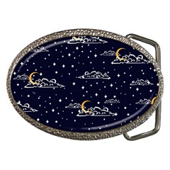 Hand Drawn Scratch Style Night Sky With Moon Cloud Space Among Stars Seamless Pattern Vector Design Belt Buckles