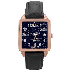 Hand Drawn Scratch Style Night Sky With Moon Cloud Space Among Stars Seamless Pattern Vector Design Rose Gold Leather Watch  by Ravend