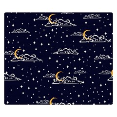 Hand Drawn Scratch Style Night Sky With Moon Cloud Space Among Stars Seamless Pattern Vector Design Double Sided Flano Blanket (small) 