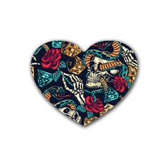 Vintage Art Tattoos Colorful Seamless Pattern Rubber Heart Coaster (4 Pack)