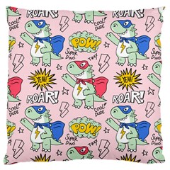Seamless Pattern With Many Funny Cute Superhero Dinosaurs T-rex Mask Cloak With Comics Style Large Cushion Case (two Sides)