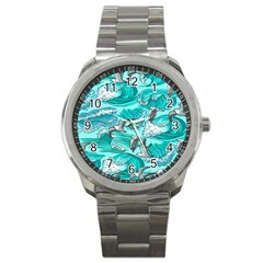 Sea Wave Seamless Pattern Sport Metal Watch