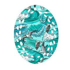 Sea Wave Seamless Pattern Oval Filigree Ornament (two Sides) by Ravend