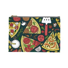 Vector Seamless Pizza Slice Pattern Hand Drawn Pizza Illustration Great Pizzeria Menu Background Cosmetic Bag (large)