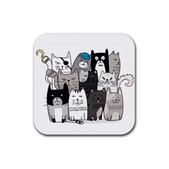 Cute Cat Hand Drawn Cartoon Style Rubber Coaster (square) by Jancukart