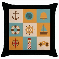 Nautical-elements-collection Throw Pillow Case (black) by Jancukart