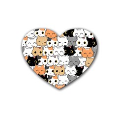 Cute-cat-kitten-cartoon-doodle-seamless-pattern Rubber Heart Coaster (4 Pack) by Jancukart