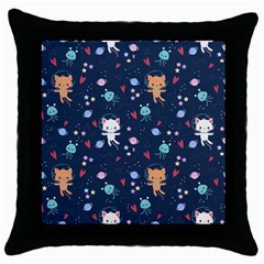 Cute-astronaut-cat-with-star-galaxy-elements-seamless-pattern Throw Pillow Case (black) by Jancukart
