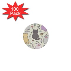 Funny Cartoon Cats Seamless Pattern 1  Mini Buttons (100 Pack)  by Jancukart