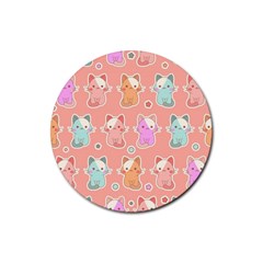 Cute-kawaii-kittens-seamless-pattern Rubber Coaster (round) by Jancukart