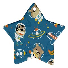 Seamless-pattern-funny-astronaut-outer-space-transportation Star Ornament (two Sides) by Jancukart