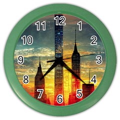 New York City Sunset Dusk Twilight Color Wall Clock by Wegoenart