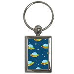 Seamless Pattern Ufo With Star Space Galaxy Background Key Chain (Rectangle)