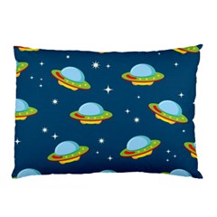 Seamless Pattern Ufo With Star Space Galaxy Background Pillow Case (two Sides) by Wegoenart