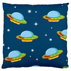 Seamless Pattern Ufo With Star Space Galaxy Background Large Cushion Case (two Sides) by Wegoenart