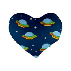 Seamless Pattern Ufo With Star Space Galaxy Background Standard 16  Premium Heart Shape Cushions by Wegoenart