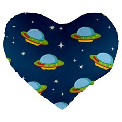 Seamless Pattern Ufo With Star Space Galaxy Background Large 19  Premium Flano Heart Shape Cushions by Wegoenart