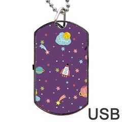 Space Travels Seamless Pattern Vector Cartoon Dog Tag Usb Flash (two Sides)