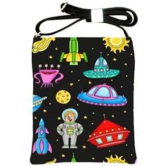 Seamless Pattern With Space Object Ufo Rocket Alien Hand Drawn Element Space Shoulder Sling Bag