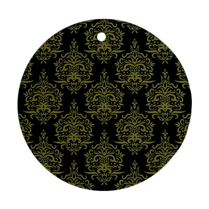 Black And Green Ornament Damask Vintage Round Ornament (Two Sides)