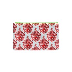 White And Red Ornament Damask Vintage Cosmetic Bag (xs) by ConteMonfrey