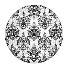Black And White Ornament Damask Vintage Round Filigree Ornament (two Sides) by ConteMonfrey
