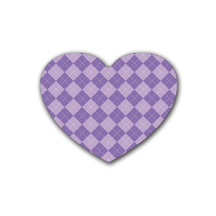 Diagonal Comfort Purple Plaids Rubber Heart Coaster (4 pack)