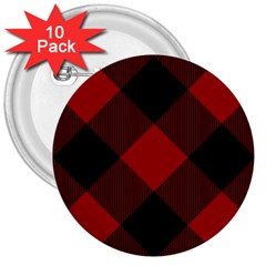 Black And Dark Red Plaids 3  Buttons (10 Pack)  by ConteMonfrey