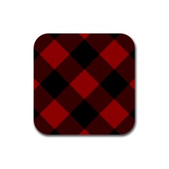 Black And Dark Red Plaids Rubber Square Coaster (4 Pack) by ConteMonfrey