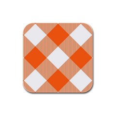 Orange And White Diagonal Plaids Rubber Square Coaster (4 Pack) by ConteMonfrey