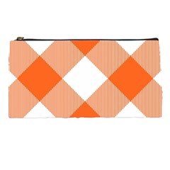 Orange And White Diagonal Plaids Pencil Case by ConteMonfrey