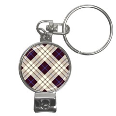 Blue, Purple And White Diagonal Plaids Nail Clippers Key Chain by ConteMonfrey