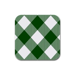 Green And White Diagonal Plaids Rubber Square Coaster (4 Pack) by ConteMonfrey