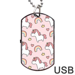 Cute-unicorn-rainbow-seamless-pattern-background Dog Tag Usb Flash (one Side) by Wegoenart